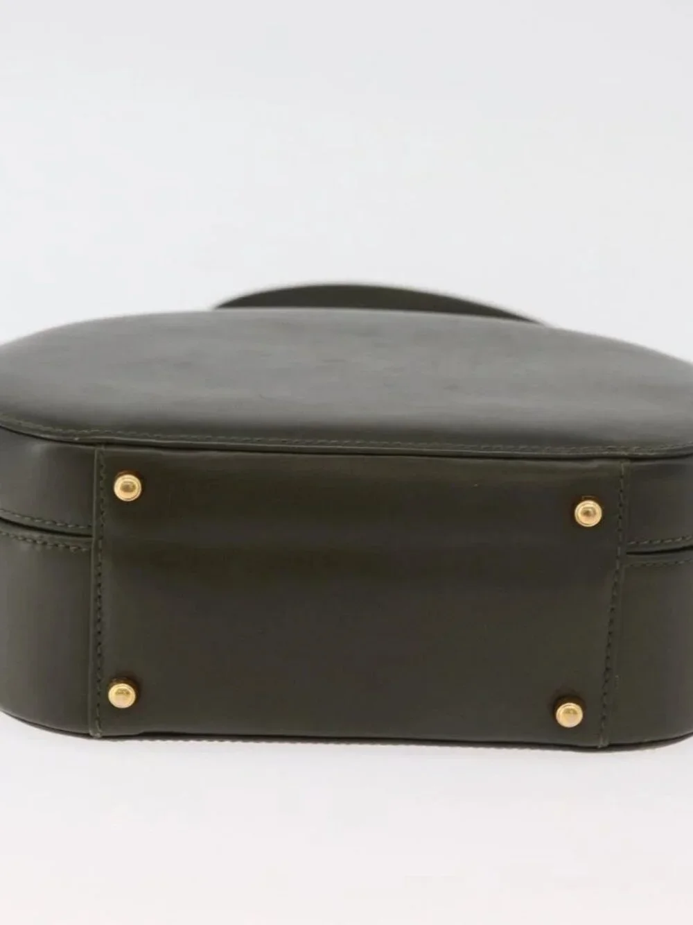 GUCCI Hand Bag Leather 2way Khaki Gold Auth